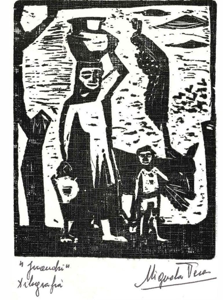 "Ambas escritoras denuncian la situación de las mujeres paraguayas, y en particular de las del interior o las zonas rurales..."
La mujer paraguaya en un grabado de Miguela Vera.