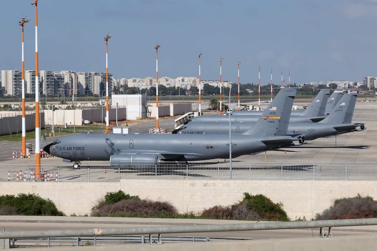 Aviones de la fuerza aérea de Estados Unidos, en el aeropuerto Ben Gurion de Israel. 