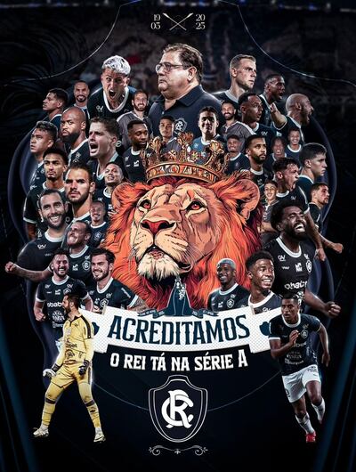 Composición gráfica de los que hicieron posible el ascenso del Remo a la Serie A. El paraguayo Alan "Coyote" Rodríguez, formado en Cerro Porteño, disputó 18 partidos con el León Azul.