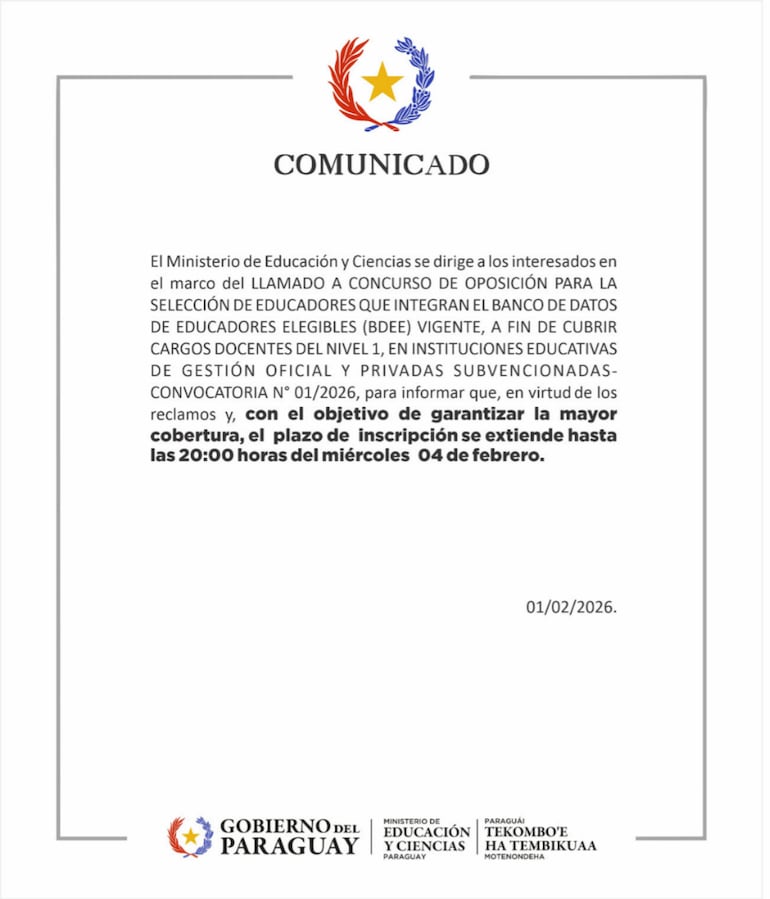 MEC extiende plazo tras la caída de plataforma Sigmec, para selección de 23.700 cargos docentes