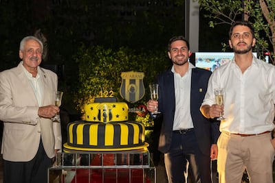 El presidente de Guaraní, Emilio Daher Acuña (izquierda), en compañía de Enmanuel García Rubín y el renunciante Santiago Sosa Fracchia.