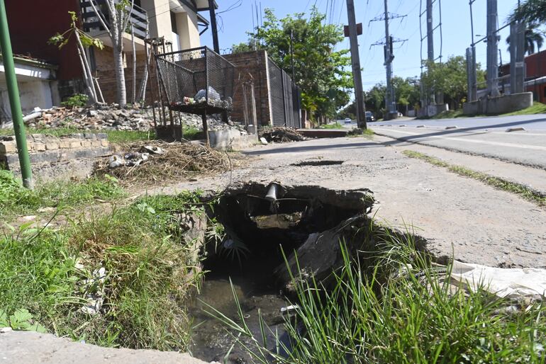 Sumideros y veredas rotas, además de yuyales y malezas son una constante en Asunción. La Municipalidad de la capital es la encargada de fiscalizar, multar y exigir el arreglo a frentistas.