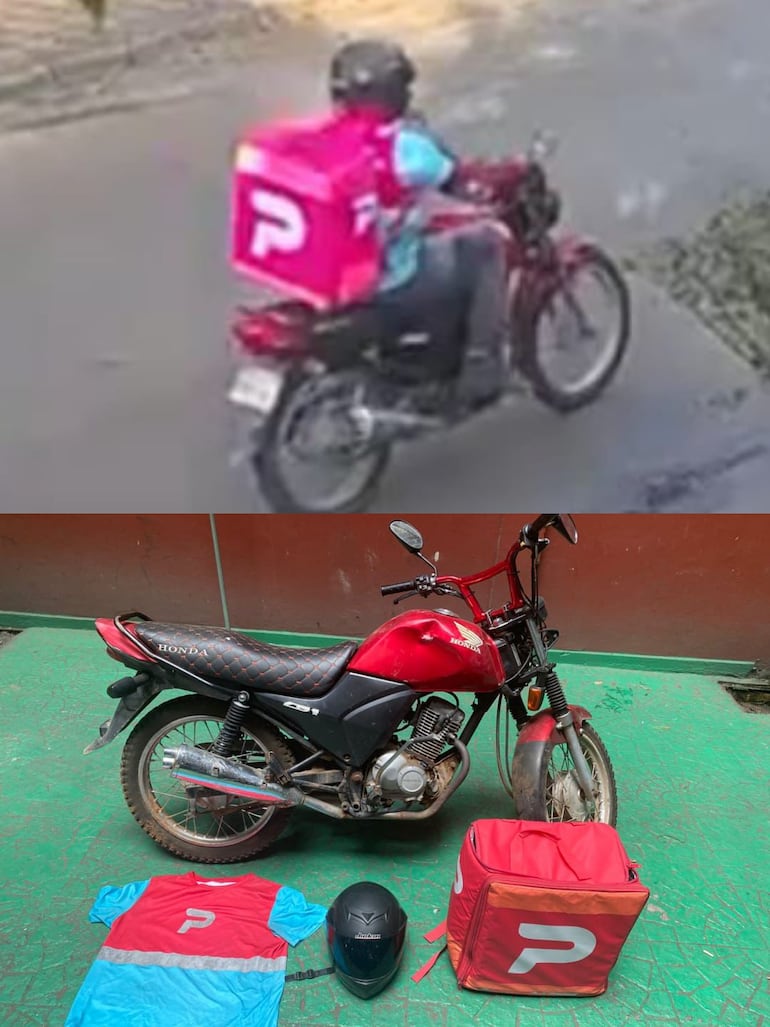 Comparación de la imagen del circuito cerrado donde aparece el repartidor "delivery"  con las evidencias incautadas en el procedimiento.