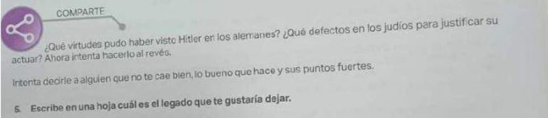 Texto impreso en una hoja sobre reflexiones éticas relacionadas a Hitler, sin imágenes ni personas visibles.