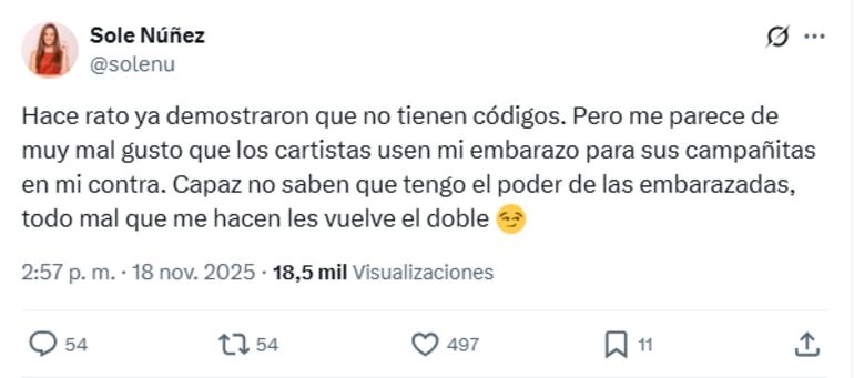 Tweet de amenaza de Soledad Núñez.