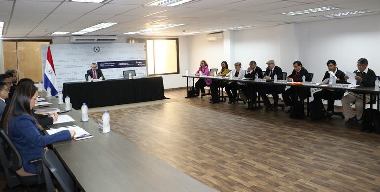 Integrantes del Consejo Nacional de Educación y Ciencias (Conec) en sesión con su presidente, Nicolás Zárate, ministro de Educación.