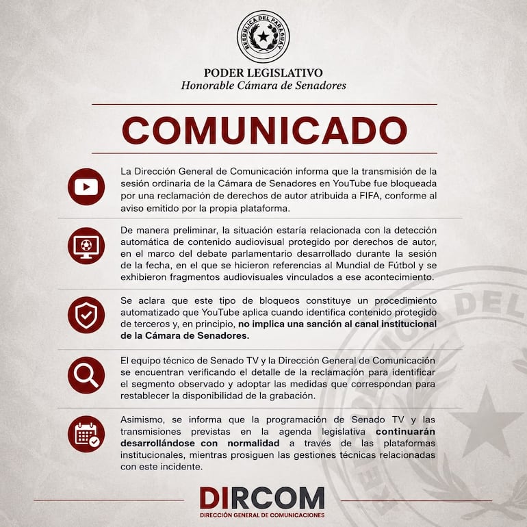 La Dirección de Comunicación de la Cámara de Senadores.