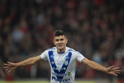 Richard Daniel Torales de Ameliano celebra un gol este jueves, en un partido de la fase de grupos de la Copa Sudamericana entre Athletico Paranaense y Sportivo Ameliano en el estadio Arena da Baixada en Curitiba (Brasil).