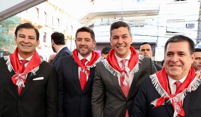 El presidente del Partido Colorado, Horacio Cartes, junto a Silvio Beto Ovelar, Pedro Alliana y Santiago Peña. Aseguró que será "celoso custodio", del presidente de la República.