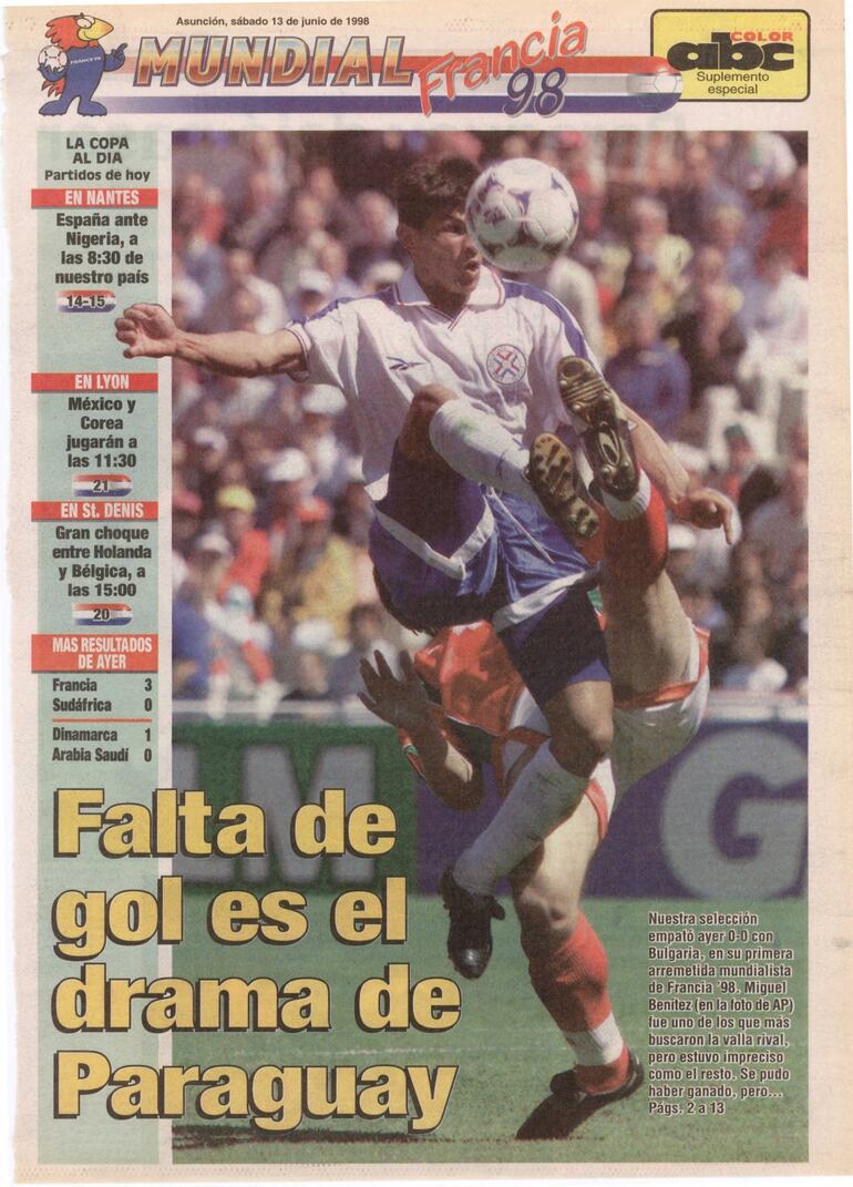 La Albirroja tuvo un gran debut con Bulgaria en Francia 98, pero faltó el gol.