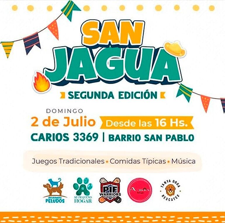 Desde las 16:00 hs del domingo 2 de julio, se realizará la segunda edición del “San Jagua”, organizado por la asociación Ayudando Peludos, a beneficio de sus rescates.