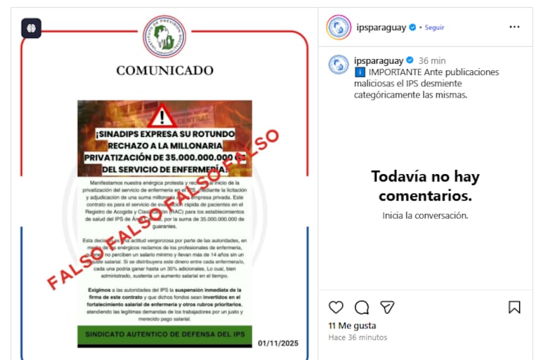 IPS niega «privatización» del servicio de enfermería tras denuncia sindical