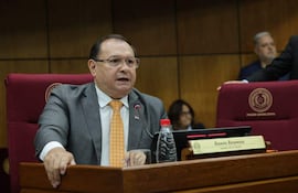 Ramón Retamozo con corbata, sentado en reunión legislativa, habla mientras otros lo observan.