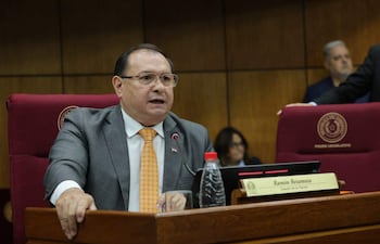 Ramón Retamozo con corbata, sentado en reunión legislativa, habla mientras otros lo observan.