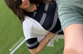 Nadia Ferreira y Abdala Oviedo, en el estadio del Inter de Miami. Foto del Instagram @nadiaferreira.