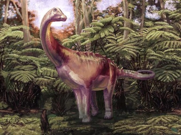 Reconstrucción en vida del saurópodo antártico. Crédito: Andrew McAfee, Carnegie Museum of Natural History.