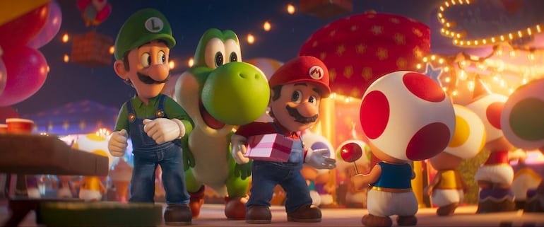 Luigi, Yoshi, Mario y Toad en una escena de la película animada "Super Mario Galaxy", que llega hoy a los cines.