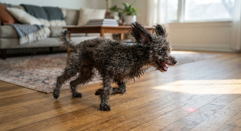 Persecución de sombras y luces en perros