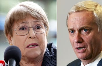 La expresidenta de Chile, Michelle Bachelet (2006-2010 and 2014-2018) jy el actual mandatario, José Antonio Kast.