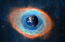 Planeta tierra con explosión de supernova, imagen ilustrativa.