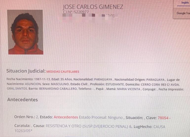 José Carlos Giménez, el reo fallecido en Tacumbú.