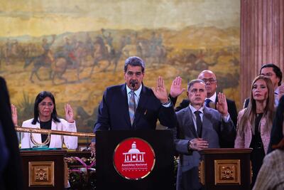 Nicolás Maduro hablando durante la Instalación del Congreso de Angostura este sábado, en Caracas (Venezuela).