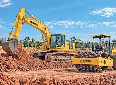 Equipos Komatsu y Bomag, respaldados por la experiencia y el servicio técnico de Automaq.
