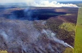 Vista aérea de la zona afectada por el incendio de ayer en Chaco'i.