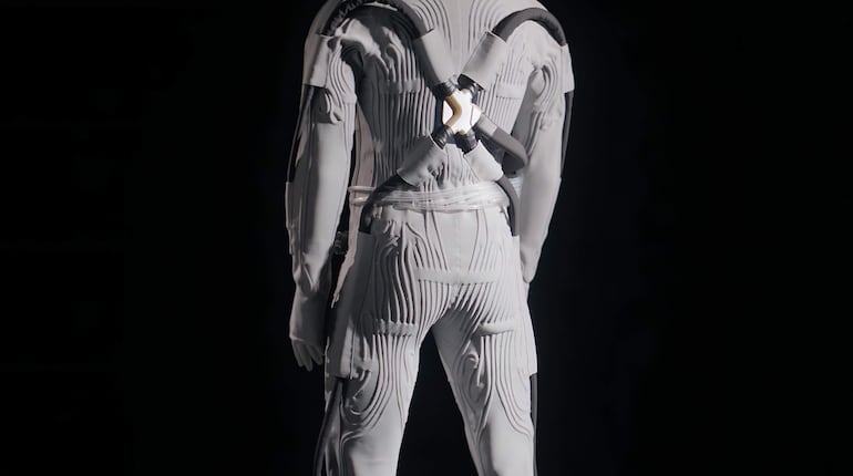 Fotografía cedida por Axiom Space de un detalle de la parte trasera de la prenda de ventilación y refrigeración líquida (LCVG), una capa interior diseñada por Prada para los astronautas, que se utilizará debajo del traje espacial Axiom Extravehicular Mobility Unit (AxEMU) en las futuras misiones Artemis de la NASA.