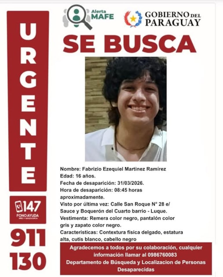 Fabrizio Martínez, adolescente desaparecido