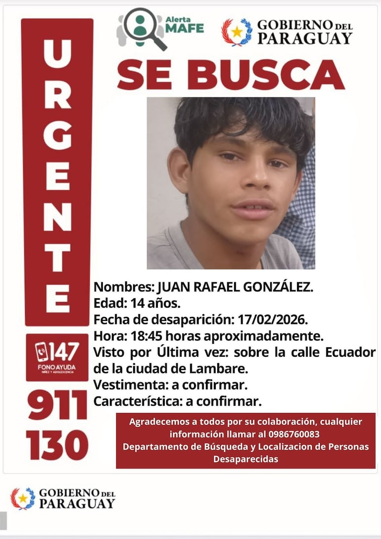 Foto de Juan Rafael González, adolescente desaparecido
