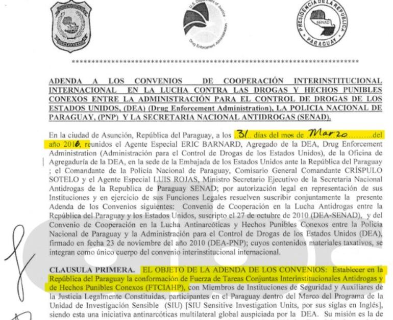 Acápite del acuerdo firmado en 2016.