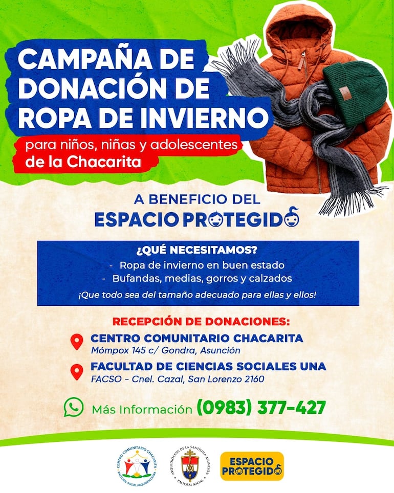 Afiche de la Pastoral Social Arquidiocesana en la recolección de abrigos.