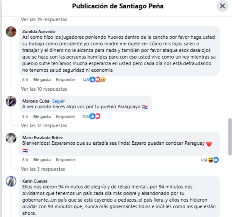 Así reaccionó la ciudadanía a los posteos de Peña sobre la victoria de la Albirroja en Facebook.