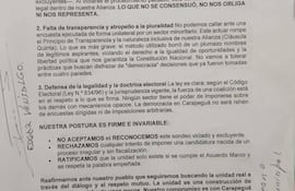 Comunicado del Comité del PLRA de Carapeguá.