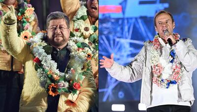 Los favoritos para la presidencia de Bolivia, Samuel Doria Medina (i) y Jorge "Tuto" Quiroga Ramirez (d).