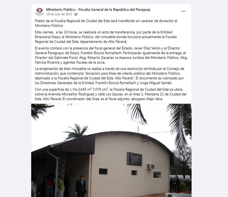 El anuncio de la transferencia del inmueble se hizo en el 2013.