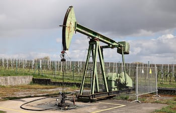 Vista de un surtidor de petróleo crudo en Walsheim, cerca de Landau, Alemania.