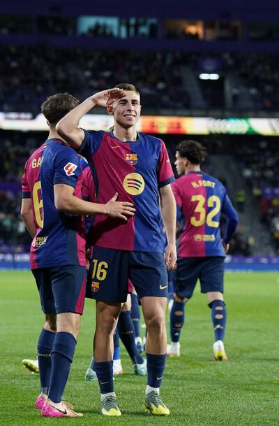 El español Fermín López Marín (21) festeja gol y triunfo del Barça.