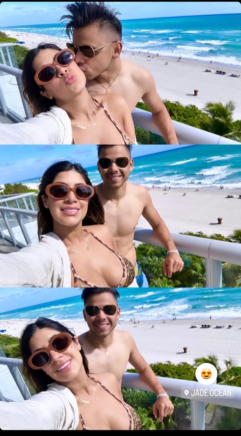Gabriela Miskinich y Ángel Romero mimándose bajo el sol de Miami.(Instagram/Gabriela Miskinich)