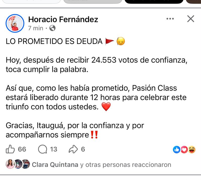 Lo prometido es deuda, dijo Horacio Fernández.