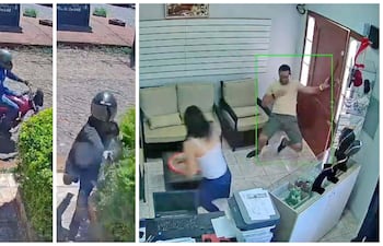 Secuencia del asalto y homicidio de Ever Antonio Castellani Aquino, perpetrado el 28 de febrero pasado supuestamente por Hernán Ariel Leguizamón Roa y Adrián Ramón Cabral Candia, quienes fueron capturados por la Policía.