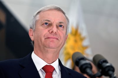 El presidente de Chile, José Antonio Kast, delivers a press conference after a breakfast organized by the Association of Marketing Executives of Uruguay (ADM) in Montevideo on July 2, 2026. Kast is on official visit in Uruguay. (Photo by Santiago Mazzarovich / AFP)