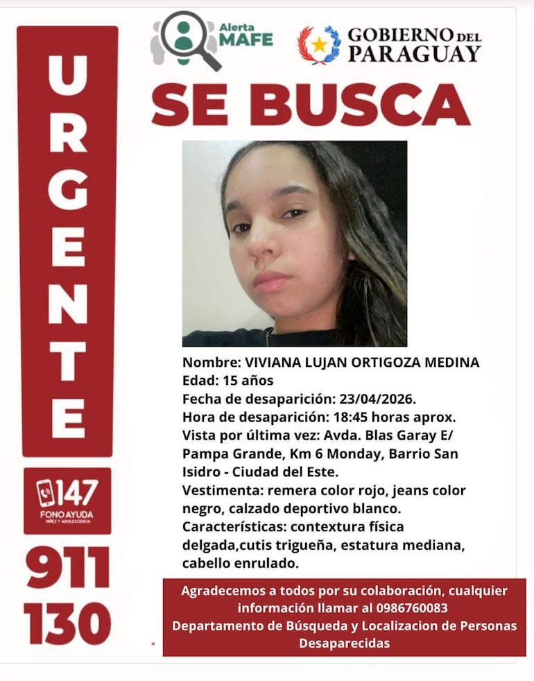 Afiche de la desaparición de Viviana Luján Ortigoza Medina