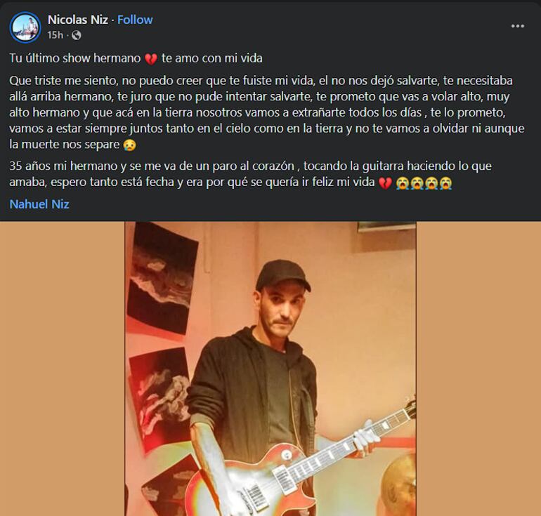 Despedida del hermano del guitarrista fallecido.