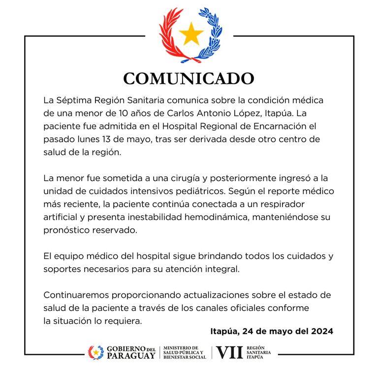 Comunicado del Hospital Regional de Encarnación
