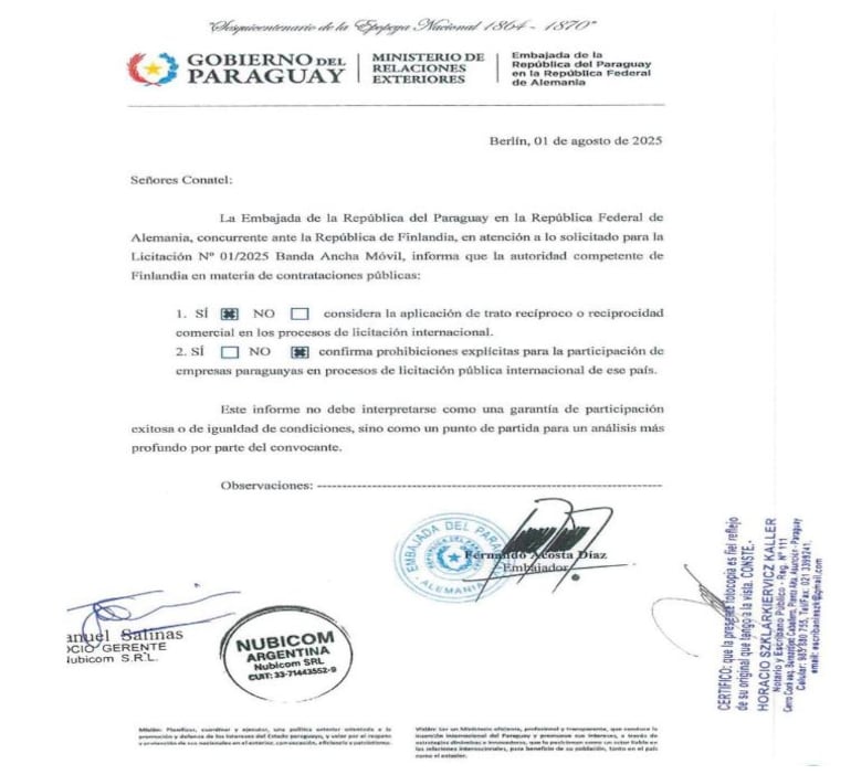 El aval diplomático se emitió el  1 de agosto de 2025, día después de la visita a Nokia.