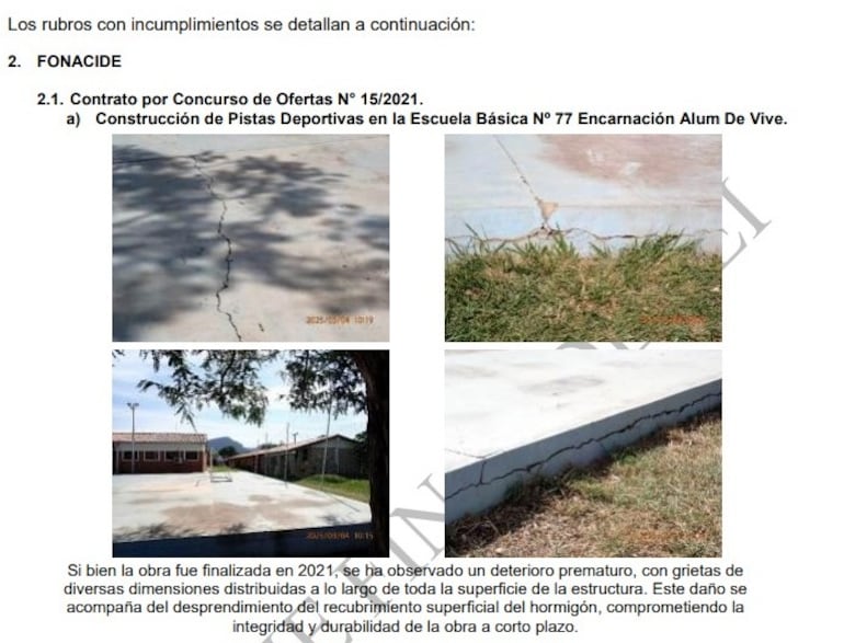 CGR denuncia obras de inversión en Paraguarí presentan mala calidad.