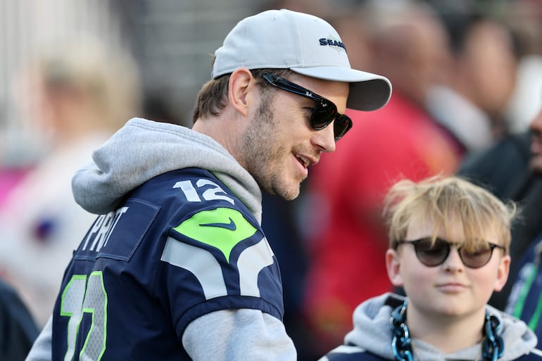 Chris Pratt no se perdió el Super Bowl LX entre los Seattle Seahawks y los New England Patriots en el Levi's Stadium. (Chris Graythen/Getty Images/AFP)
