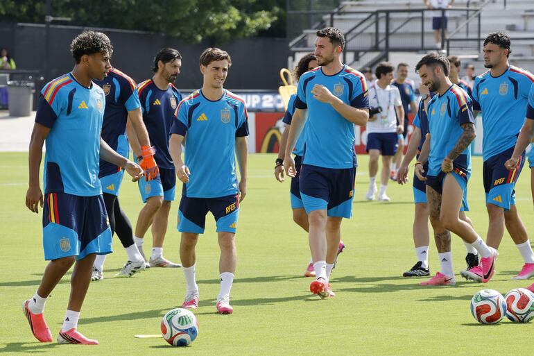 Jugadores de España entrenan este domingo en Atlanta (Estados Unidos). 